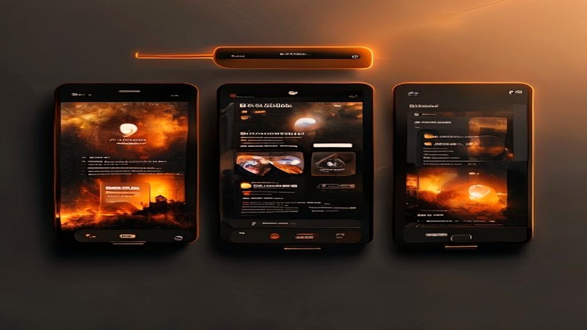 Pins Pinterest verticaux avec glow ambre et barre de recherche en tête